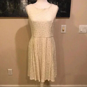 NWT Ellen Tracy Sleeveless Cream Pleated Lace Midi Dress w/Pockets-Size 8